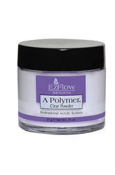 Closeup view of EzFlow Acrylic Powder with 0.75-ounce flask with black cover cap, featuring its label